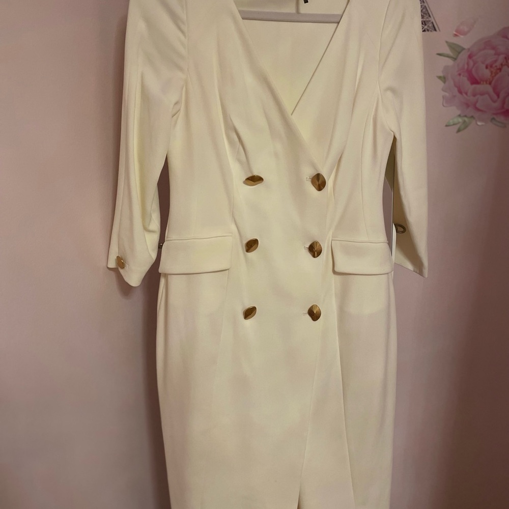 Elegant Cream Double-Breasted Dress